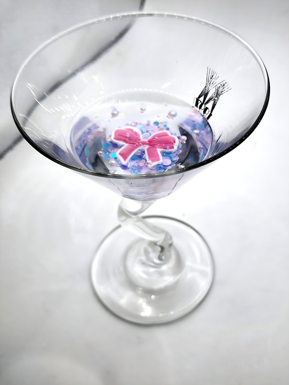 Decorative Clear Martini Glass with Pink Bow Accent